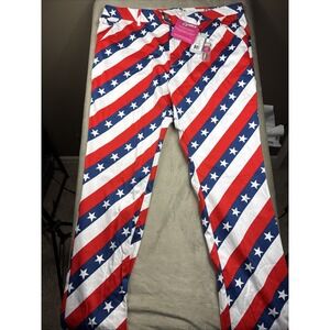 Royal & Awesome NWT Men Pars Stripes USA Flag Golf Pants Red White Blue 42x34